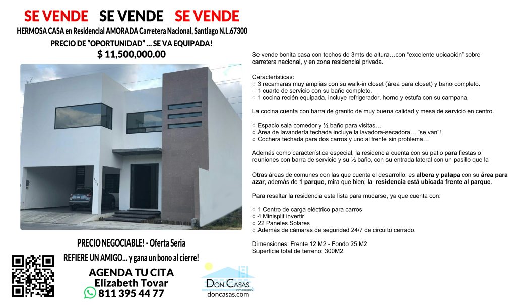 Se vende casa Carretera Nacional Santiago Nuevo Leon 67300 doncasas.com
